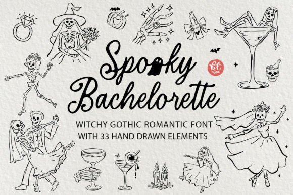 Spooky Bachelorette: A Whimsical Gothic Font and Clipart Collection for Halloween-Themed Bridal Events